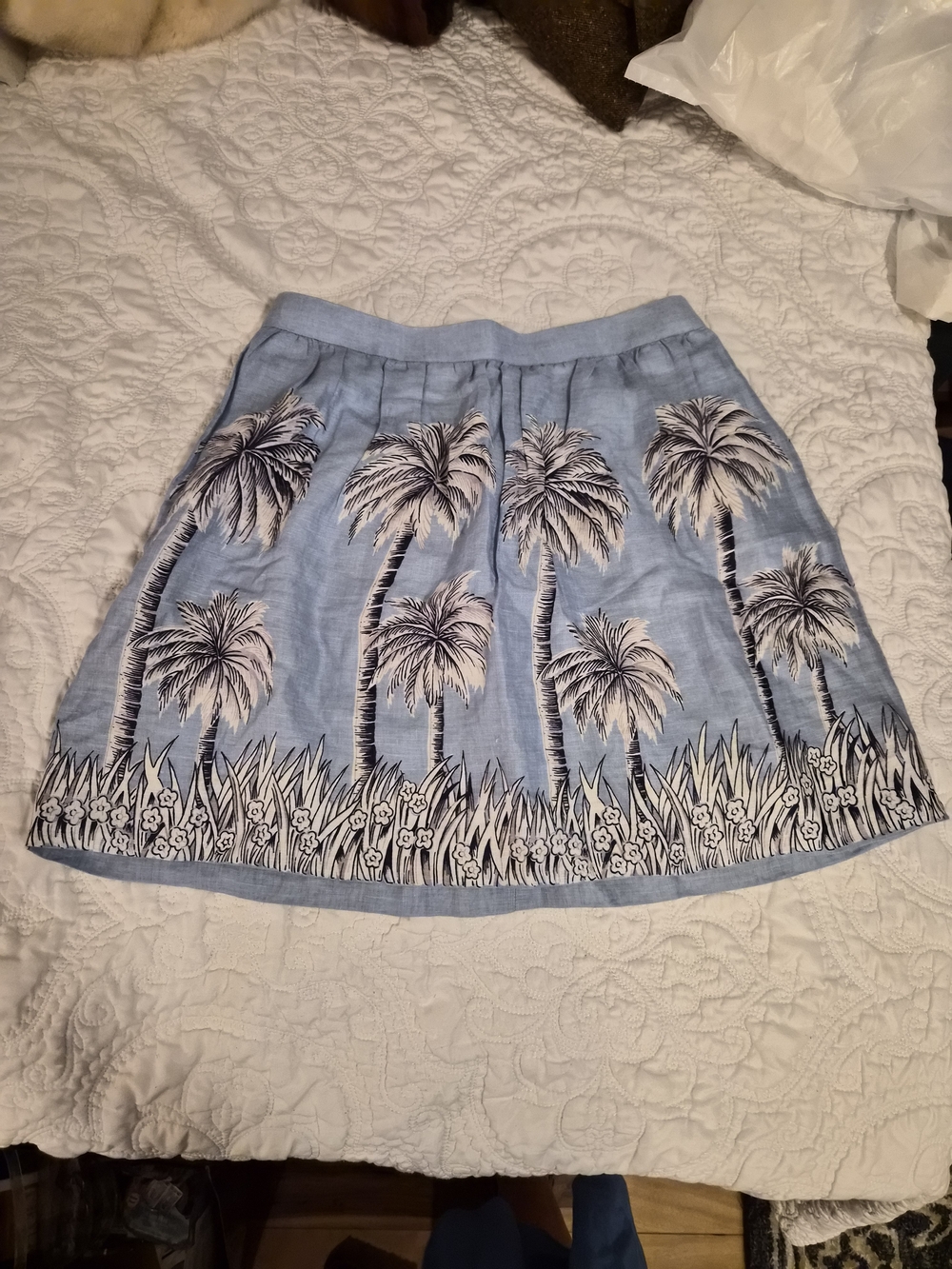 J. Crew A-Line Skirt in Light Blue and White